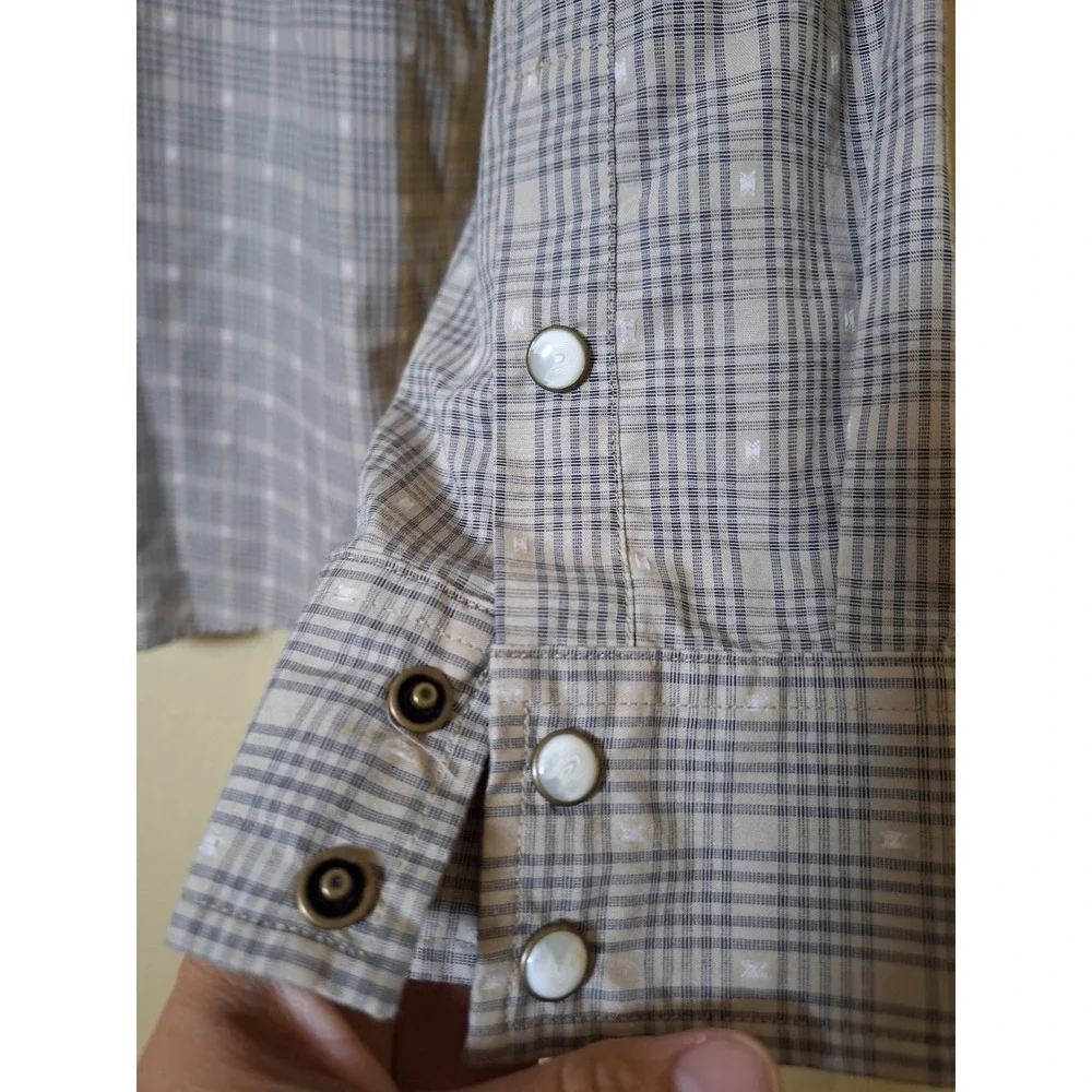 Gibson Shirt Mens L Grey Plaid‎ Pearl Snap Western Country Rodeo Retro